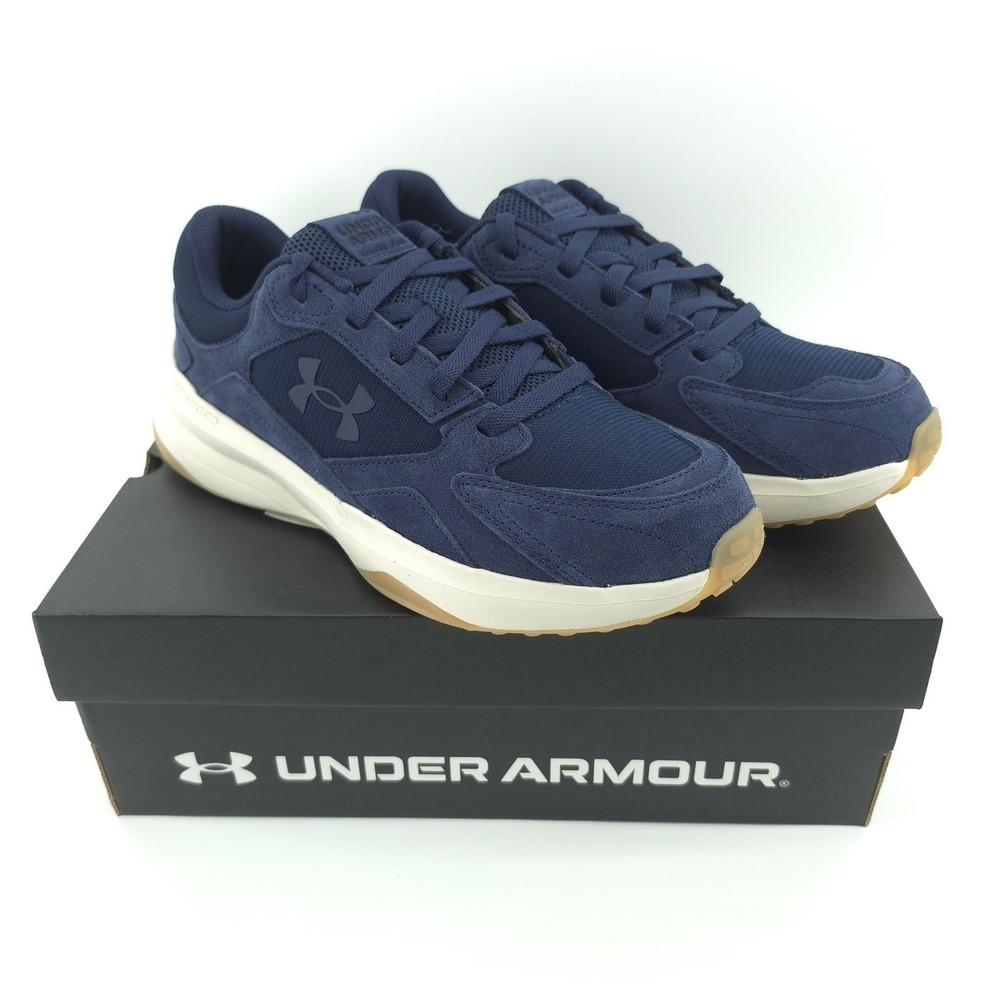 Under Armour Mens UA Edge Suede Sneakers size 13  Navy Blue/Stone/Brown NEW